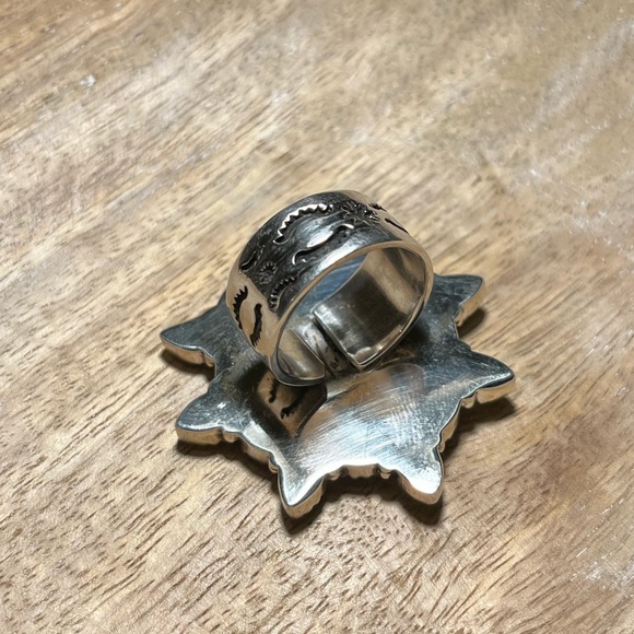 NWOT Handmade Sterling Silver Spiny Oyster & Opal Cluster Adjustable Ring - Picture 8 of 12